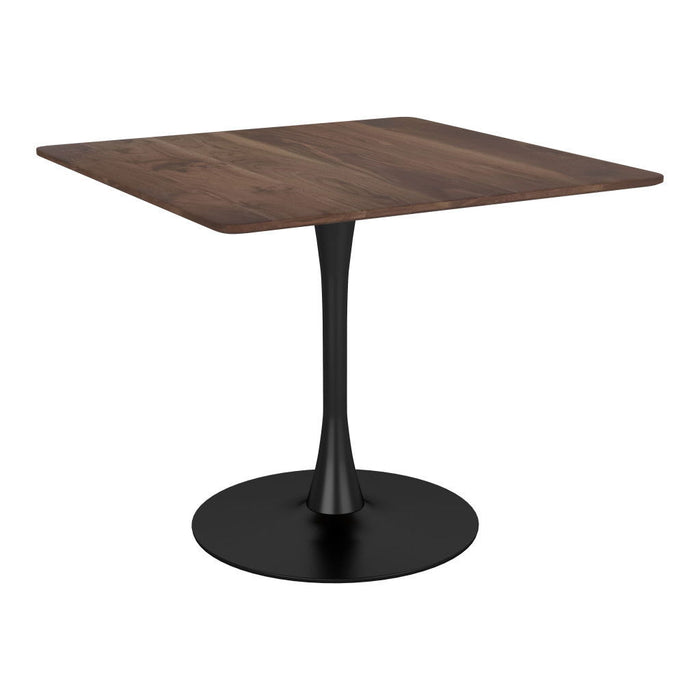 Square Steel Pedestal Base Dining Table - Dark Brown