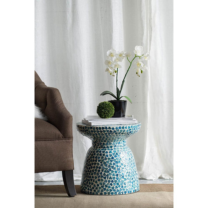 Capiz Garden Stool Small Side Tabel, Blue Accent Round End Table - Blue