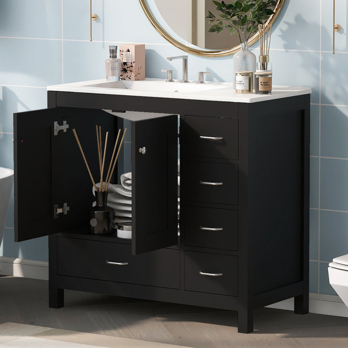 Bathroom Vanity With Ceramic Sink Combo, Abundant Storage Cabinet -2 Soft-Close Doors And 5 Drawers