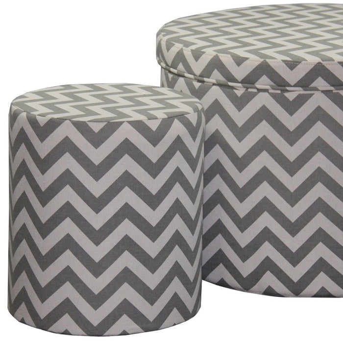 Polyester Blend Round Geometric Footstool Ottoman - Gray