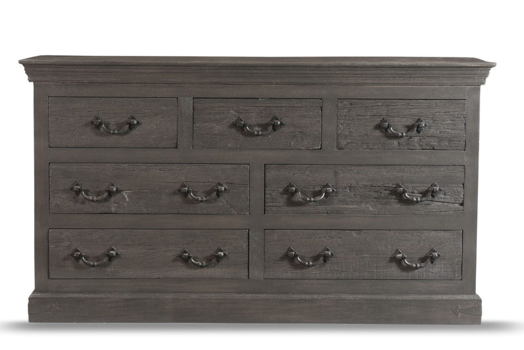 Distressed Solid And Reclaimed Wood Seven Drawer Double Dresser - Gray