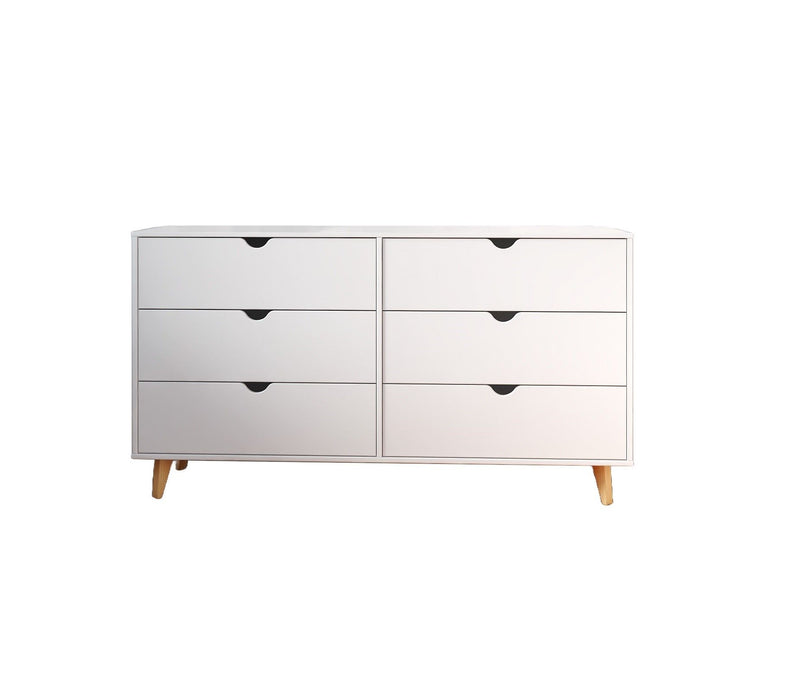 Scoop Handle Six Drawer Double Dresser - White