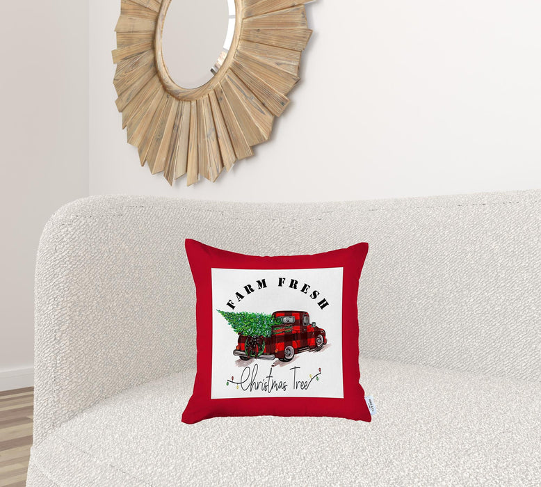 Christmas Buffalo Check Pick Up Truck Pillow Cover - Multicolor