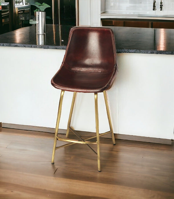 Leather And Iron Bar Chair - Brown / Gold