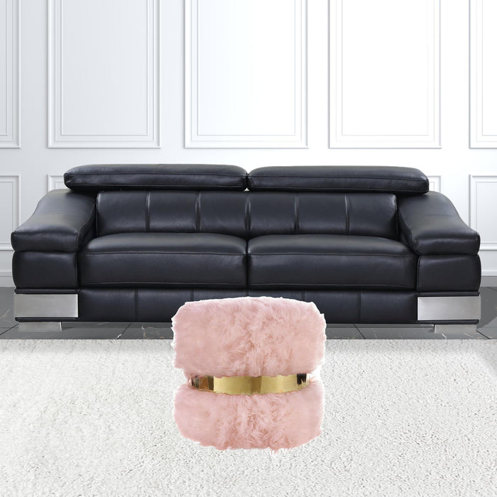 Faux Fur Round Ottoman - Blush