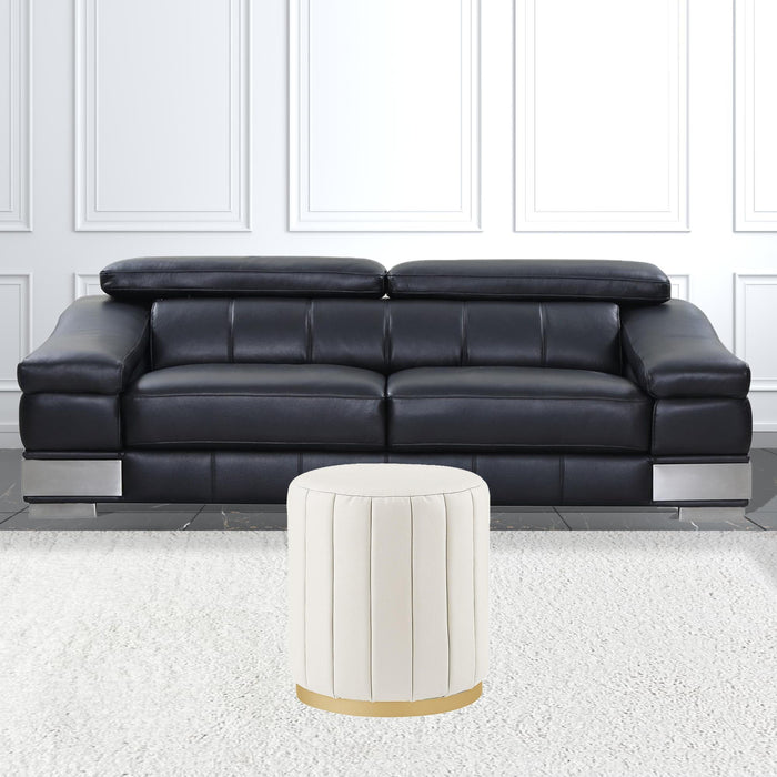 Faux Leather Round Ottoman - White / Gold