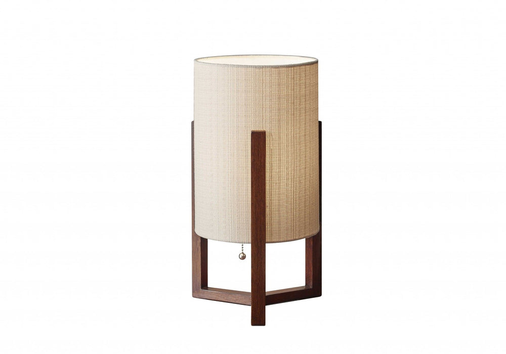 Solid Wood Bedside Table Lamp With Natural Cylinder Shade - Brown