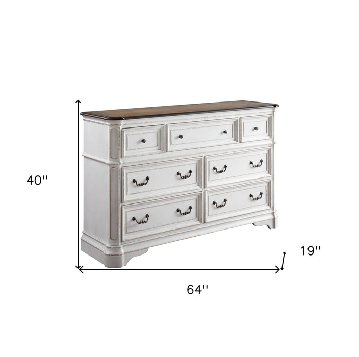 Solid Wood Seven Drawer Triple Dresser - Brown / White