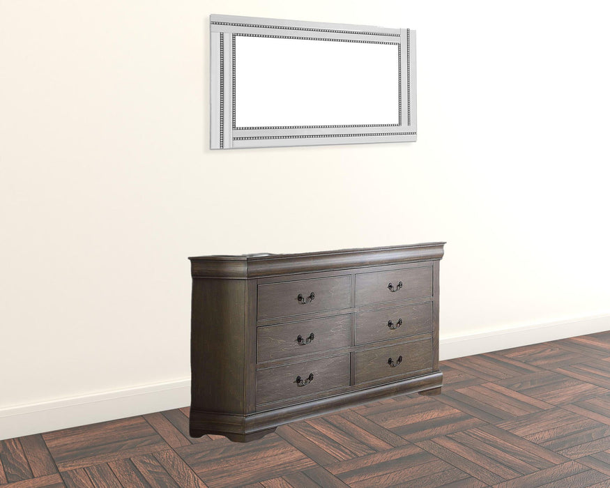 Wood Six Drawer Double Dresser - Gray