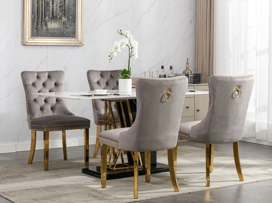 Nikki - Modern, High-End Tufted Solid Wood Contemporary Velvet Upholstered Dining Chair With Golden Stainless Steel Plating Legs, Nailhead Trim (Set of 2)