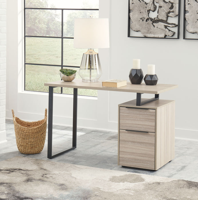 Waylowe - Natural / Black - Home Office Desk With Double Drawers
