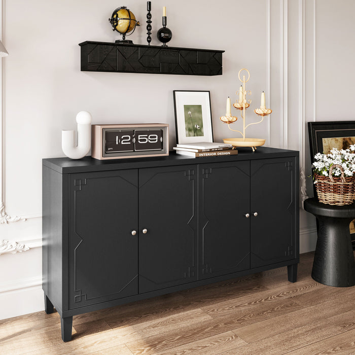 Accent Cabinet 4 Door Wooden Cabinet Sideboard Buffet Server Cabinet Storage Cabinet, For Living Room, Entryway, Hallway, Office, Kitchen And Dining Room - Matte Black