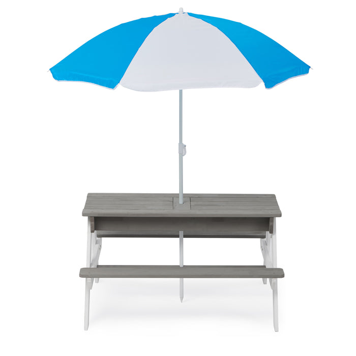 3-In-1 Kids Outdoor Wooden Picnic Table With Umbrella, Convertible Sand & Water, ASTM & CPSIA Certification