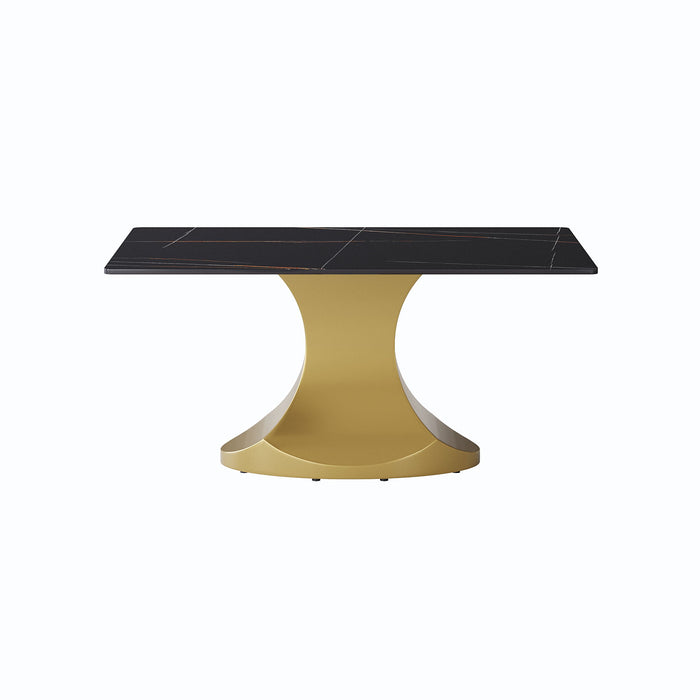 63" Modern Artificial Stone Panel Stainless Steel Curved Legs, Can Accommodate 6-8 People - Black / Gold