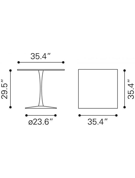 Square Steel Pedestal Base Dining Table - Dark Brown