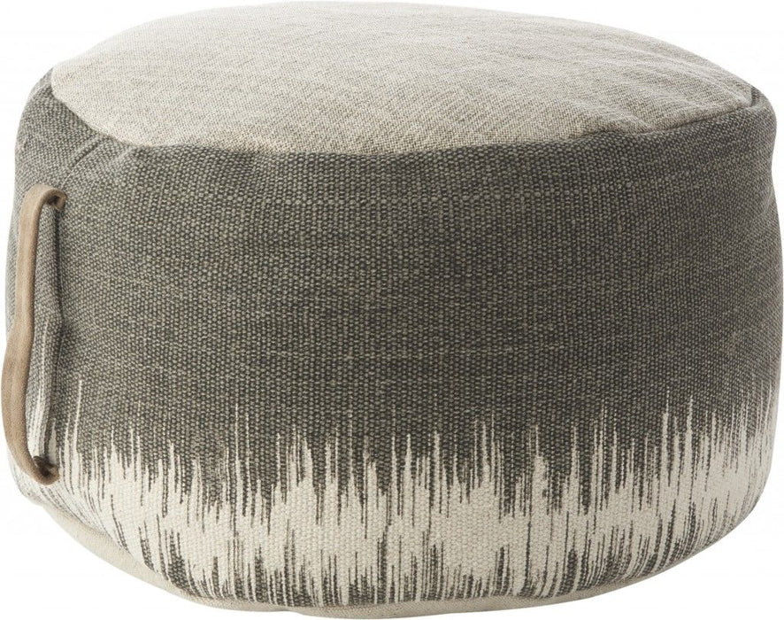 Cotton Abstract Pouf Ottoman - Charcoal