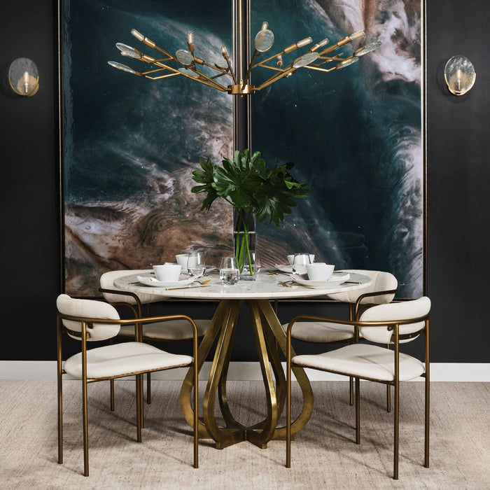 Marble Top With Metal Base Dining Table - Gold