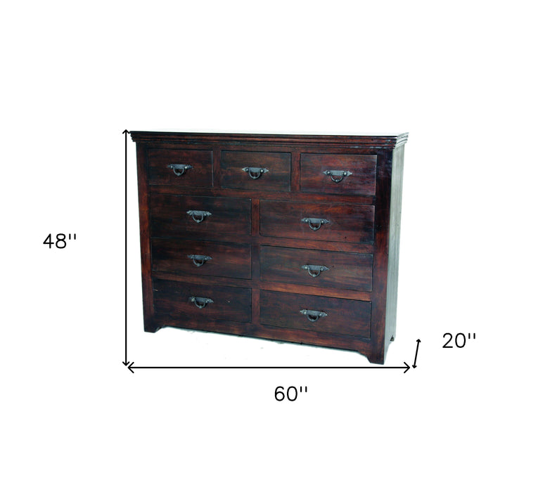 Distressed Solid And Reclaimed Wood Nine Drawer Double Dresser - Brown