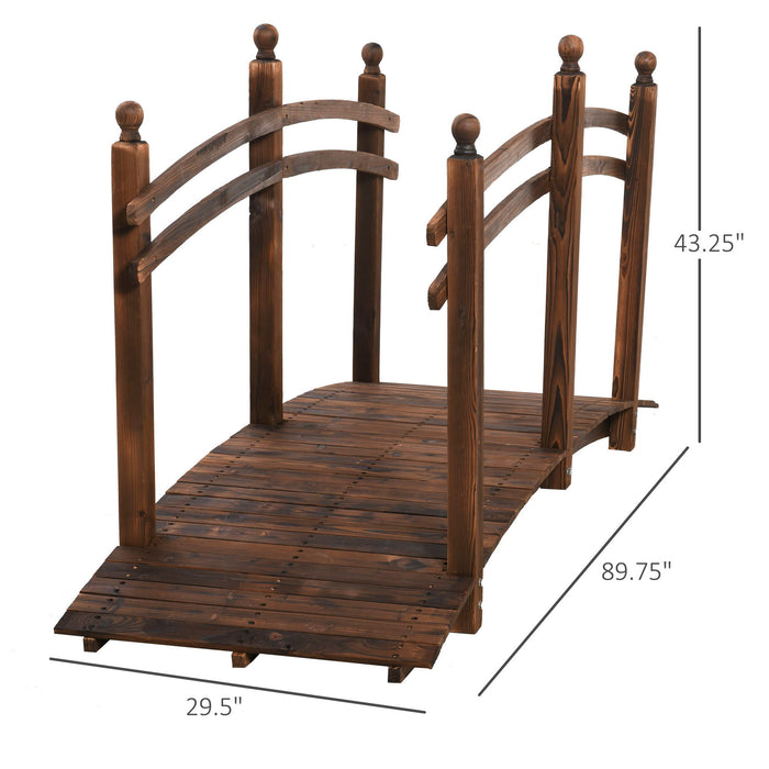 Outsunny - Fir Wood Garden Bridge Arc Walkway With Side Railings, Perfect For Backyards, Gardens, & Streams, Carbonized - Brown