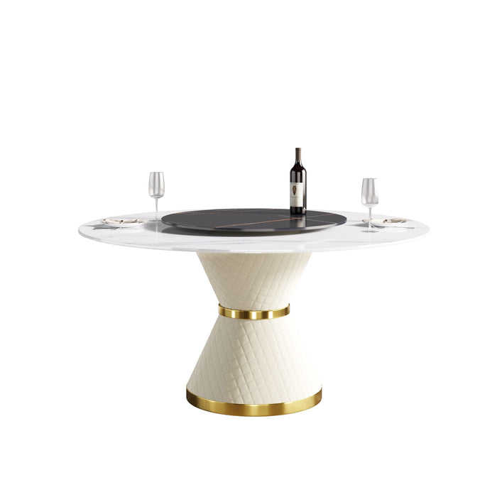 Modern Artificial Stone Round Carbon Steel Base Dining Table, Artificial Stone Turntable