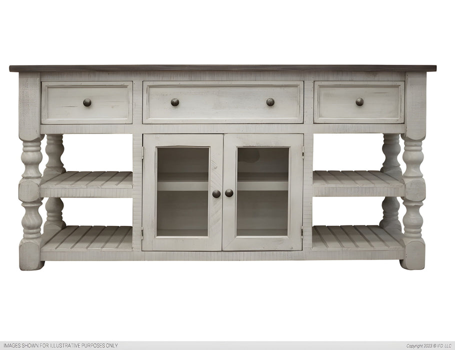 Solid Wood Open Shelving Distressed TV Stand - Ivory