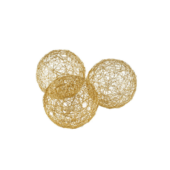 Wire Spheres (Set of 3) - Gold - Iron