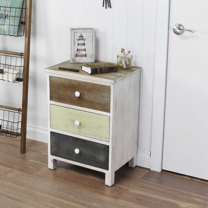 Side Cabinet With 3 Drawers - Distressed Gray / White