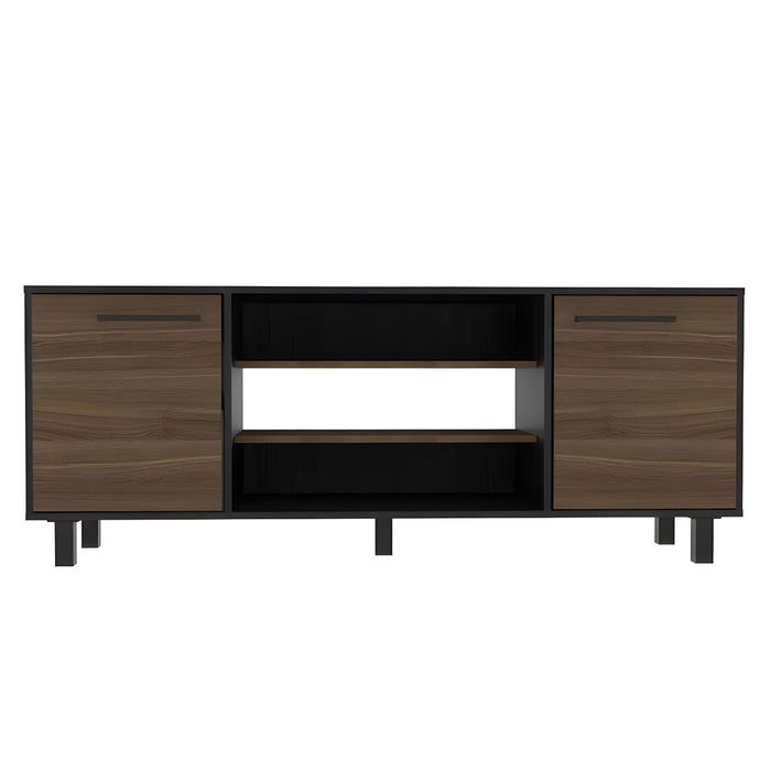 Particle Board Open Shelving TV Stand - Brown / Black