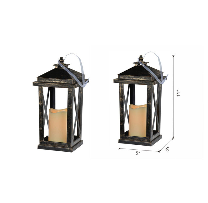 Menifee Lantern With Led Candle (Set of 2) - Antique Black