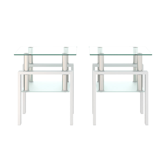 Modern Tempered Glass Tea Table, End Square Table For Living Room (Set of 2) - Transparent / White