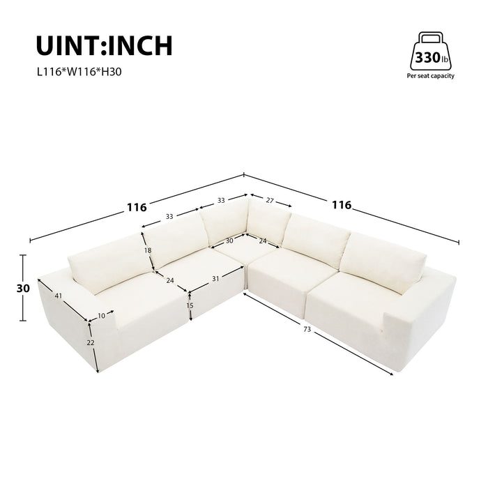 Modular L Shaped Sectional Sofa, Luxury Floor Couch Set, Upholstered Indoor Furniture, Foam - Filled Sleeper Sofa Bed For Living Room, Bedroom, 5 Pieces Free Combination