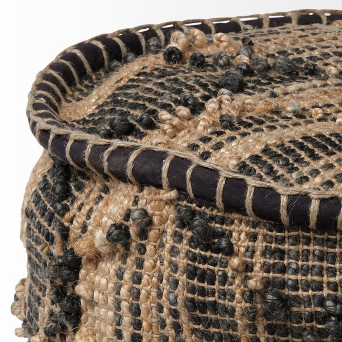 Jute Cylindrical Pouf With Popcorn Stich - Tan