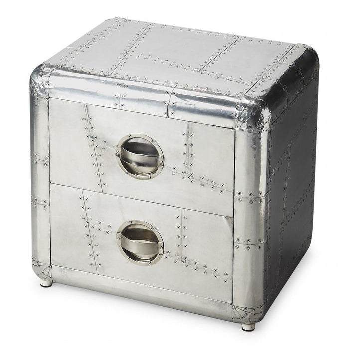 End Table With Two Drawers - Silver