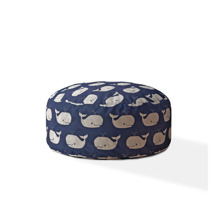 Twill Round Animal Print Pouf Ottoman - Blue / White