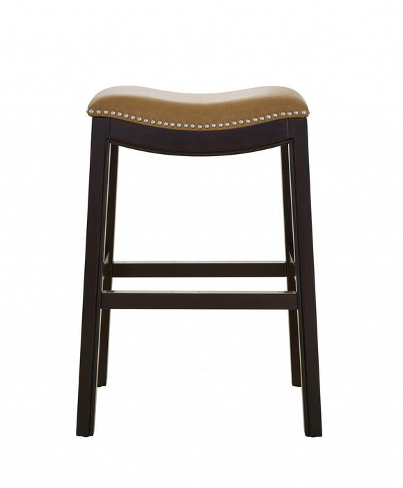 Solid Wood Backless Bar Height Bar Chair - Tan / Espresso