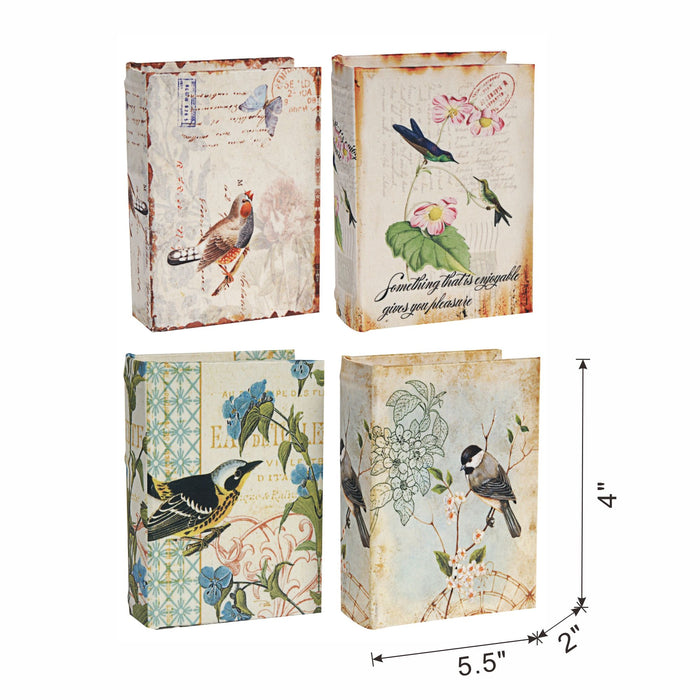 Book Boxes With Birds, Flowers, And Handwriting Design (Set of 4) - Multi