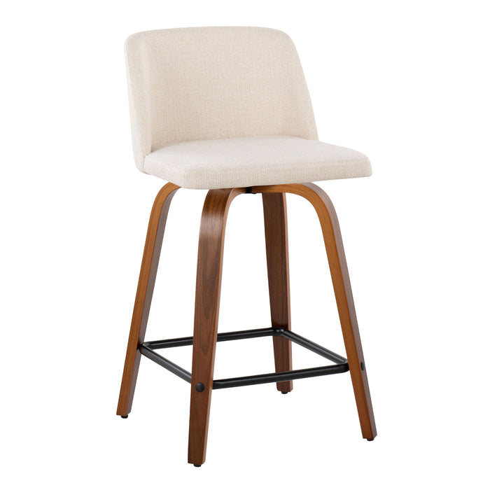 Toriano - Mid Century Modern Fixed Height Counter Stool With Swivel & Square Footrest (Set of 2)