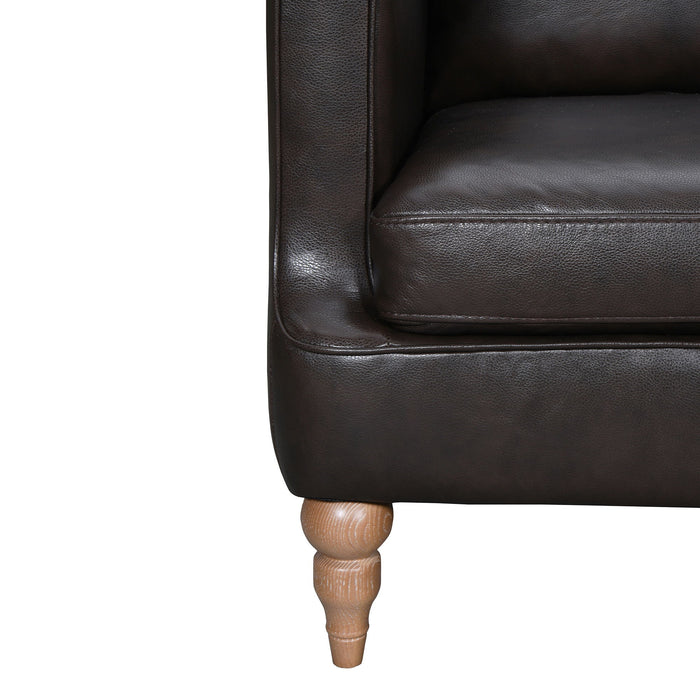 Leather Sofa With Brown Legs - Dark Brown