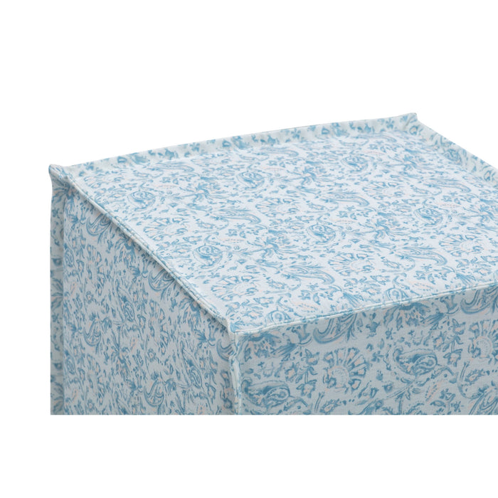 Linen Floral Ottoman - Blue