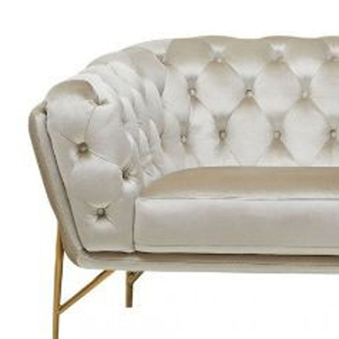 Velvet Chesterfield Sofa With Gold Legs - Beige