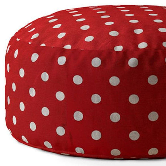 Cotton Round Polka Dots Pouf Ottoman - Red