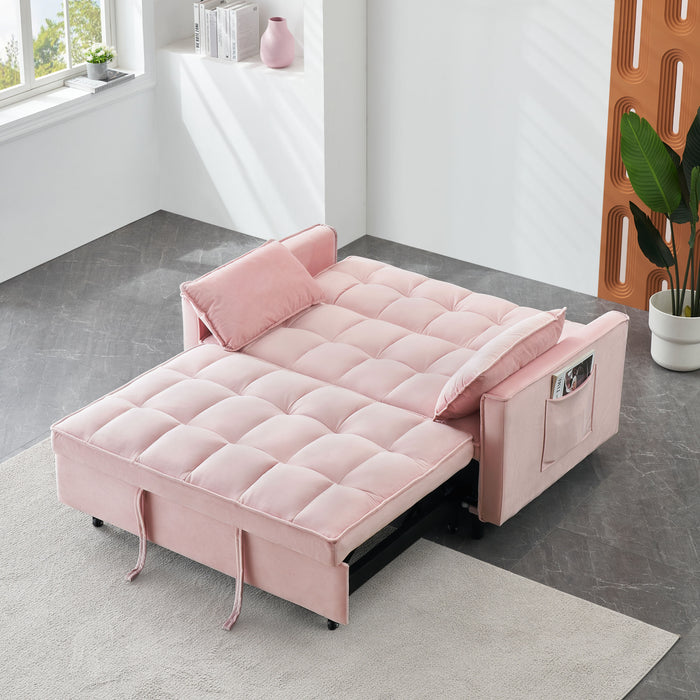 Modern Velvet Sofa, Sofa Pull-Out Bed, Small Love Seat Casual Sofa With Back, With Pillow, Pockets, Living Room Furniture, 3 In 1 Convertible Sleep Sofa Bed