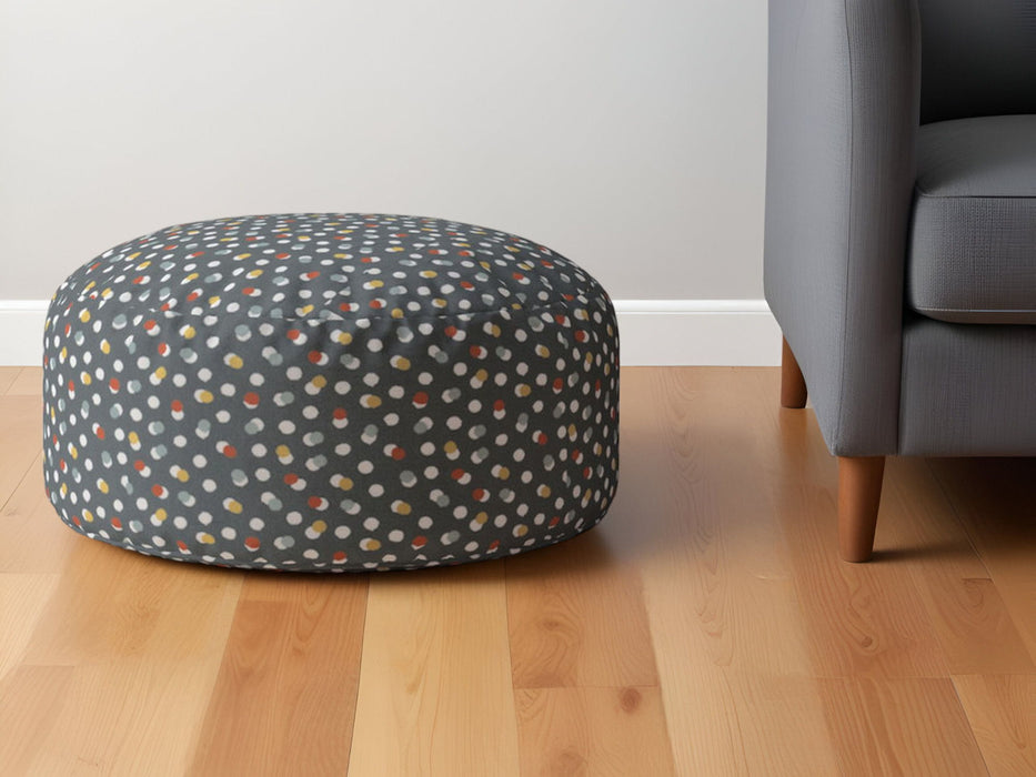 Cotton Round Floral Pouf Ottoman - Blue