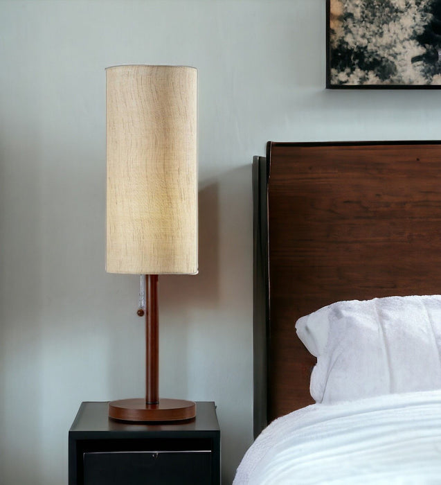 Solid Wood Standard Table Lamp With Beige Shade - Walnut