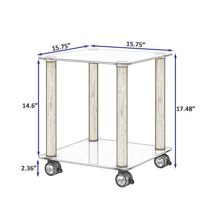 2 Piece Side Table, 2 Tier Space End Table, Modern Night Stand, Sofa Table, Side Table With Storage Shelve - White / Oak