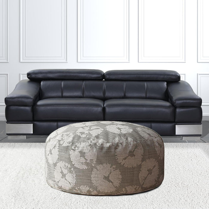 Canvas Round Abstract Pouf Cover - Gray