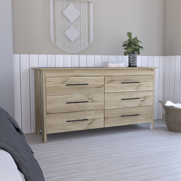 Four Drawer Double Dresser - Light Oak / White