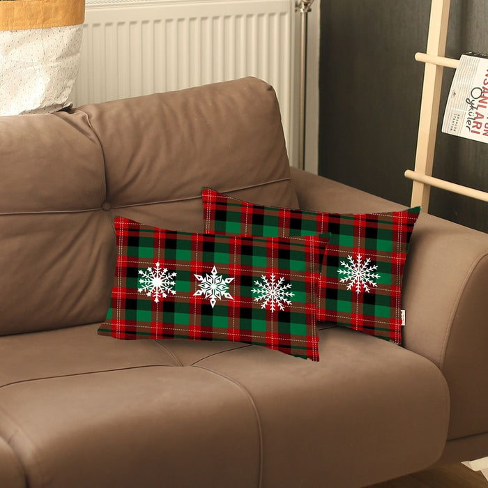 Christmas Snowflake Trio Plaid Lumbar Throw Pillows (Set of 2) - Multicolor