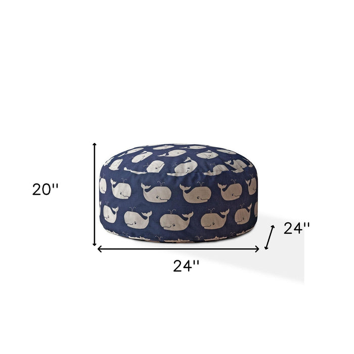 Twill Round Animal Print Pouf Ottoman - Blue / White