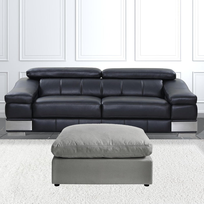 Linen Ottoman - Gray / Black